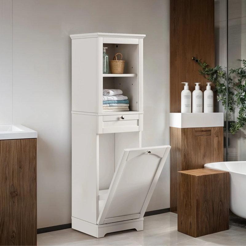 MDF Çekmeceli ve Raflı Devrilebilir Dolaplı Çamaşır Sepeti - 135x40x36 cm - 187316