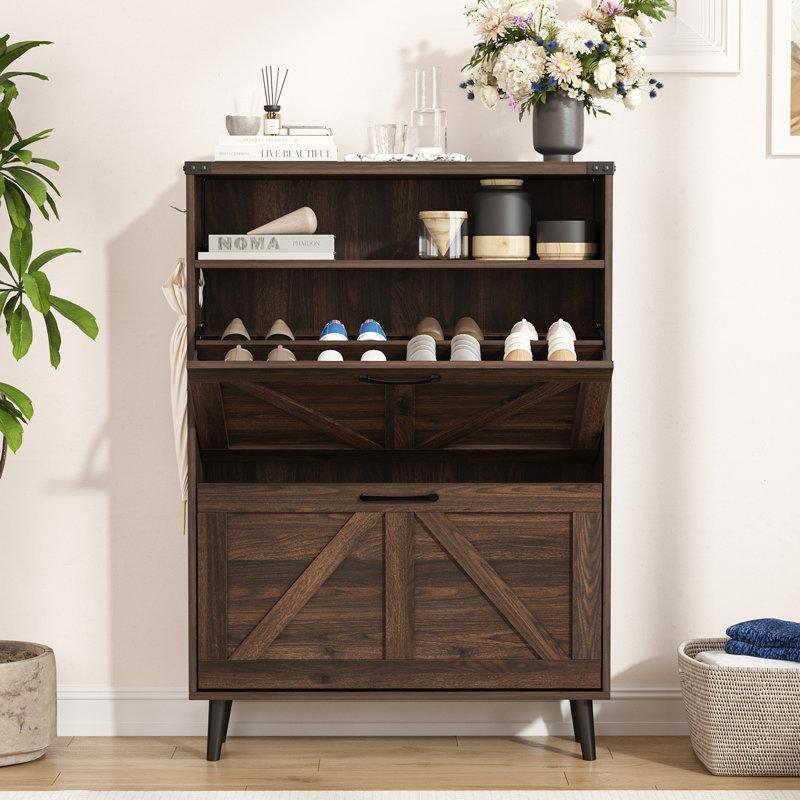 MDF Düşer Kapaklı İnce Tasarım Ayakkabılık - 81x24x114 cm - 230077