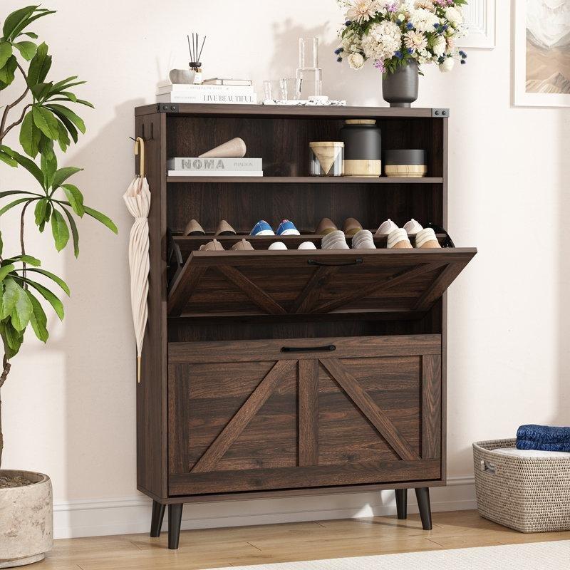 MDF Düşer Kapaklı İnce Tasarım Ayakkabılık - 81x24x114 cm - 230077