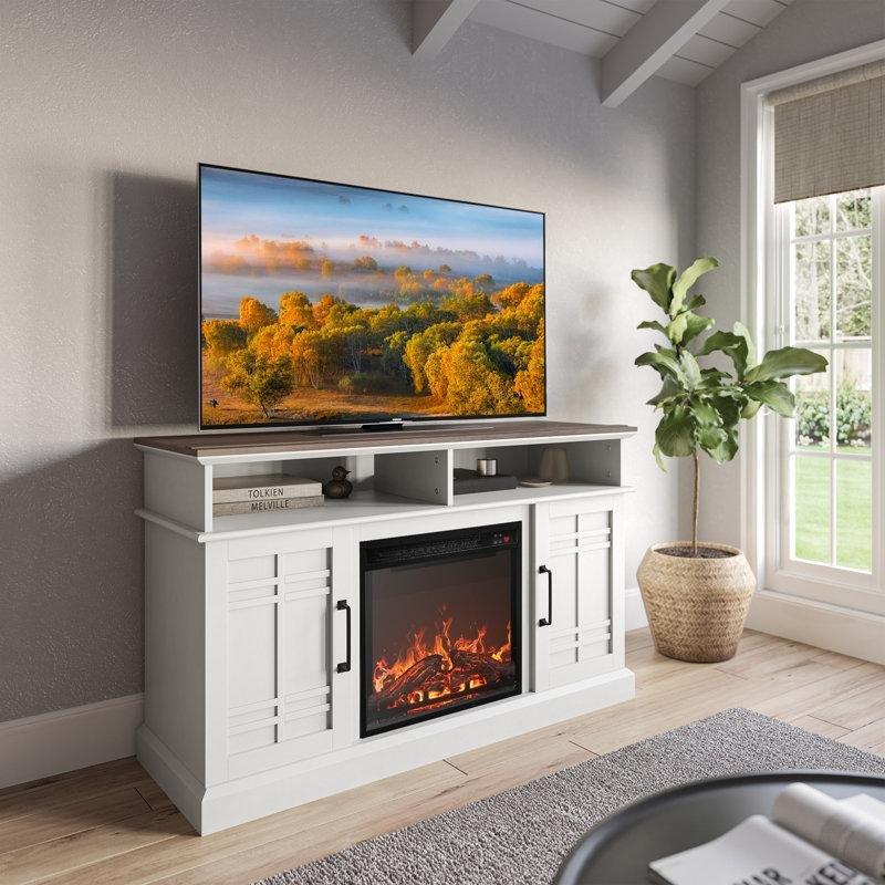 MDF Elektrikli Şömineli Ayarlanabilir Raflı TV Ünitesi - 119 cm - 221185