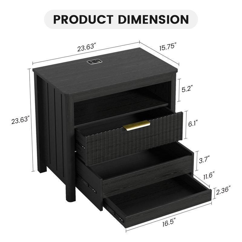 MDF Gizli Bölmeli Şarj İstasyonlu Sensörlü LED Aydınlatmalı Komodin - 60x60x40 cm - 223005