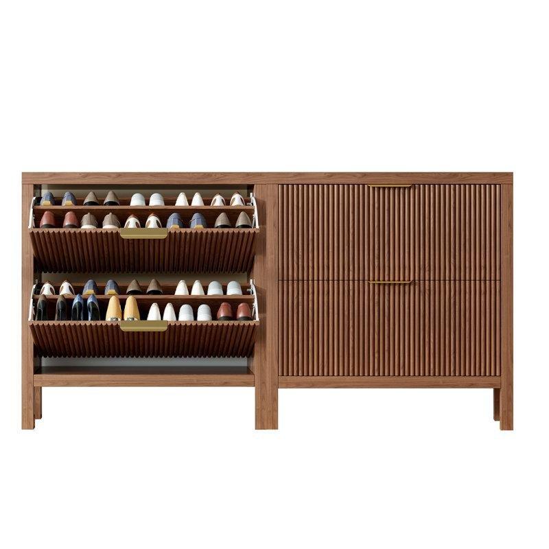 MDF Gold Kulplu W Desenli Düşer Kapaklı 2li Set Ayakkabılık - 81 cm - 229008