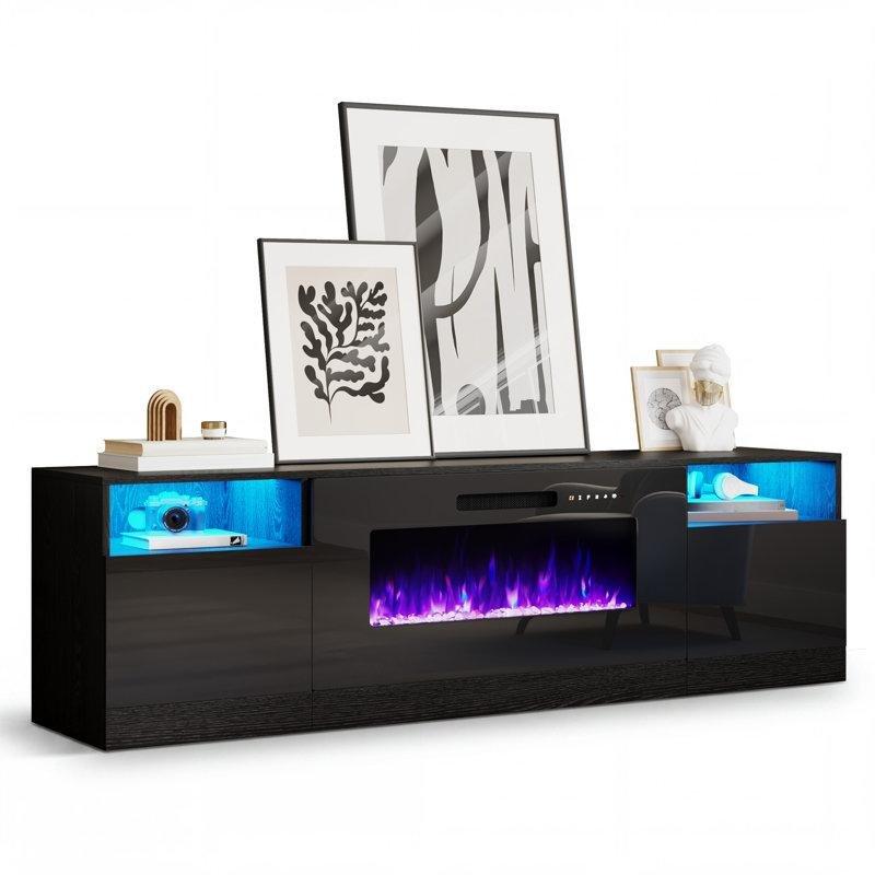 MDF LED Aydınlatmalı Şömineli Tv Ünitesi - 204 cm - 221904