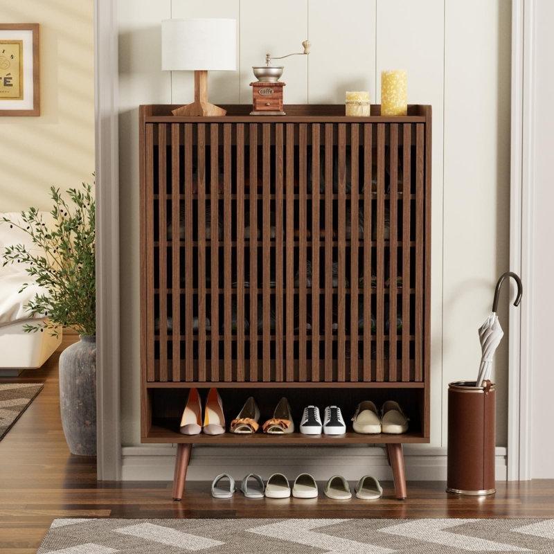 MDF Panjurlu Kapaklı Ayarlanabilir Raflı Ayakkabılık Dolabı - 81x38x112 cm - 229493