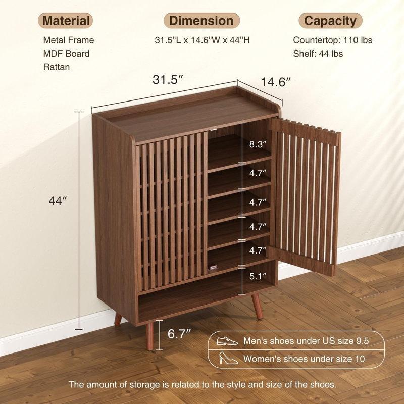 MDF Panjurlu Kapaklı Ayarlanabilir Raflı Ayakkabılık Dolabı - 81x38x112 cm - 229493