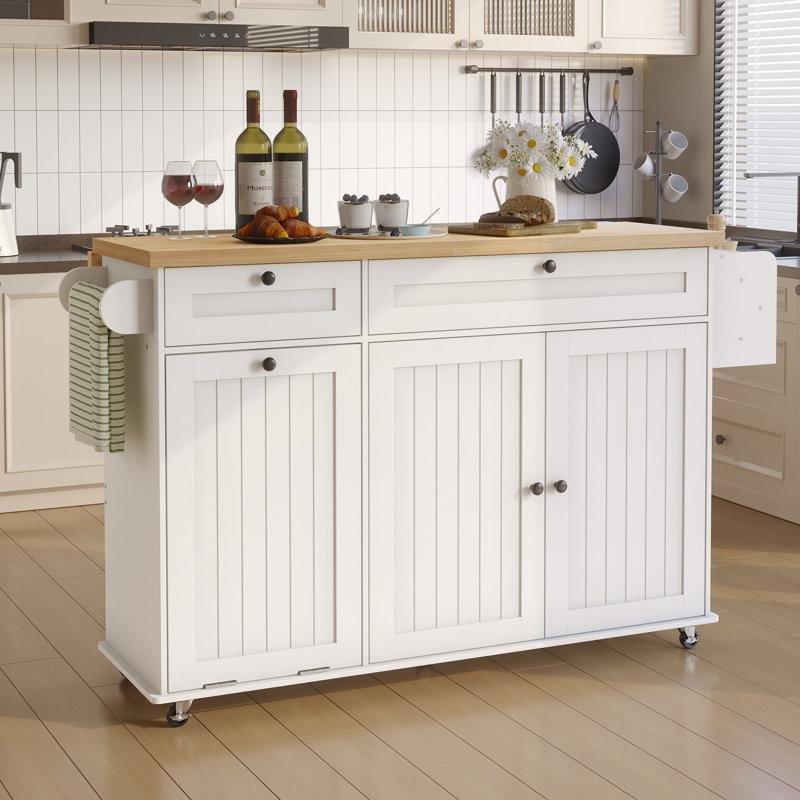 MDF Prizli Açılır Kapanır Tablalı Çekmeceli Tekerlekli Mutfak Adası - 153 cm - 176500