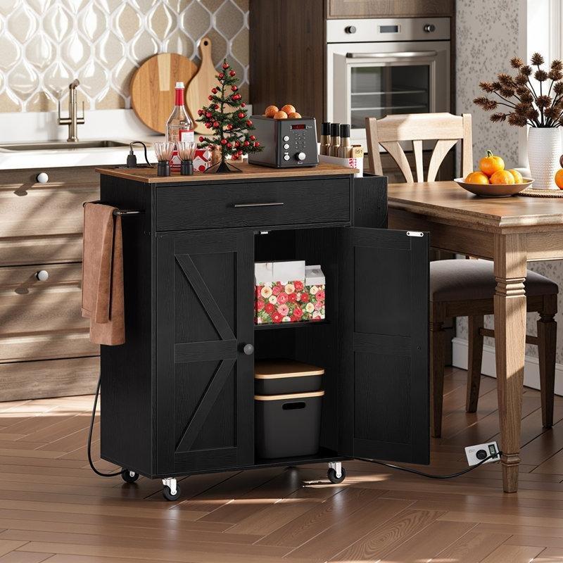 MDF Prizli Tekerlekli Çekmeceli ve Dolaplı Mutfak Adası - 66 cm - 176573