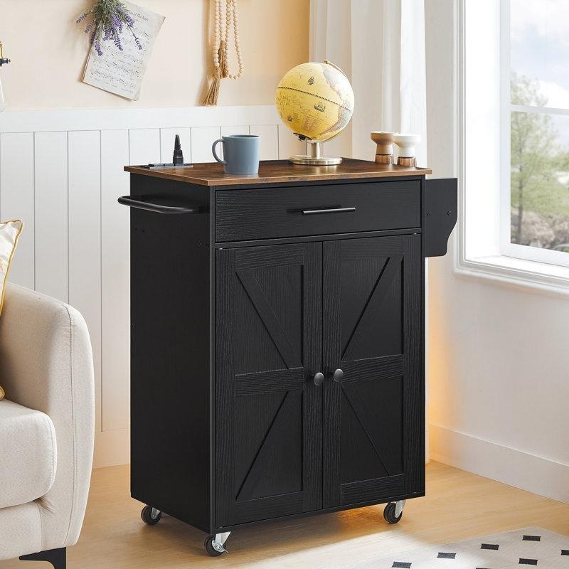MDF Prizli Tekerlekli Çekmeceli ve Dolaplı Mutfak Adası - 66 cm - 176573