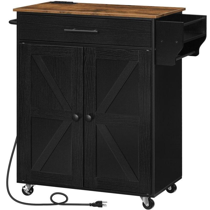 MDF Prizli Tekerlekli Çekmeceli ve Dolaplı Mutfak Adası - 66 cm - 176573