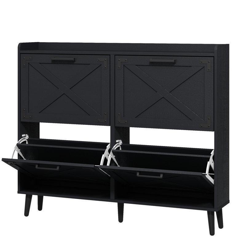MDF ve Masif Ahşap Düşer Kapaklı Ayarlanabilir Raflı Ayakkabılık - 120x24x102 cm - 228010
