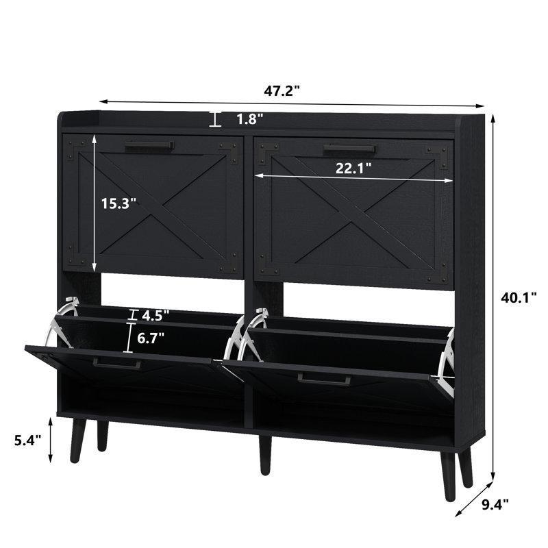 MDF ve Masif Ahşap Düşer Kapaklı Ayarlanabilir Raflı Ayakkabılık - 120x24x102 cm - 228010