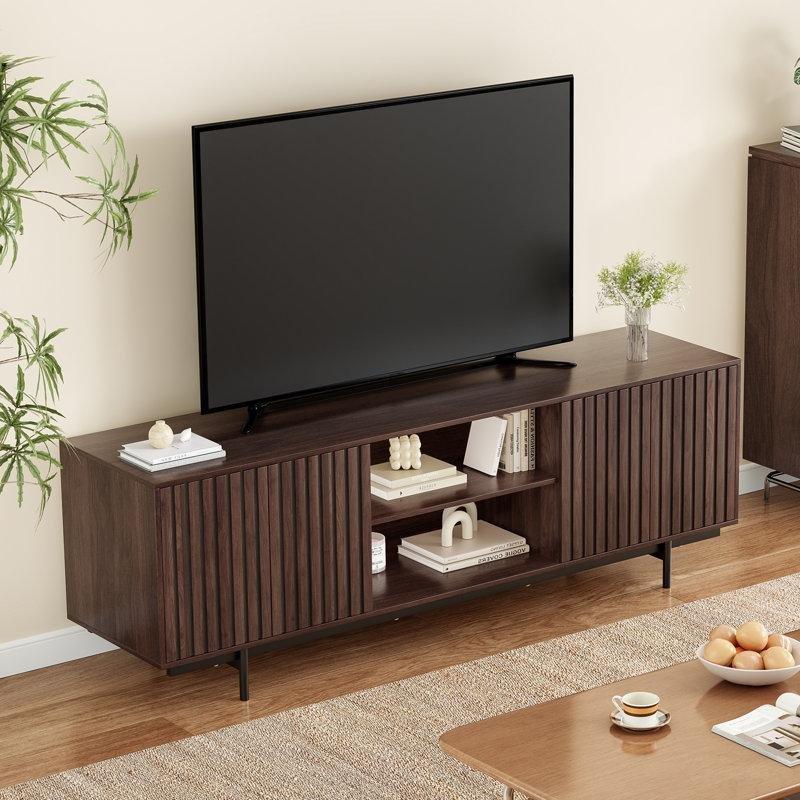 MDF ve Masif Ahşap Şömineli Raflı TV Ünitesi - 161 cm - 221544
