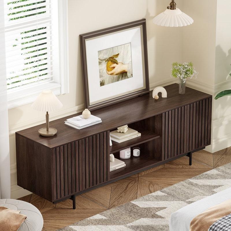 MDF ve Masif Ahşap Şömineli Raflı TV Ünitesi - 161 cm - 221544