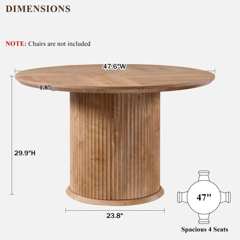 MDF ve Masif Ahşap Yivli Tek Ayaklı Yuvarlak Bohem Yemek Masası - 121 cm - 237718