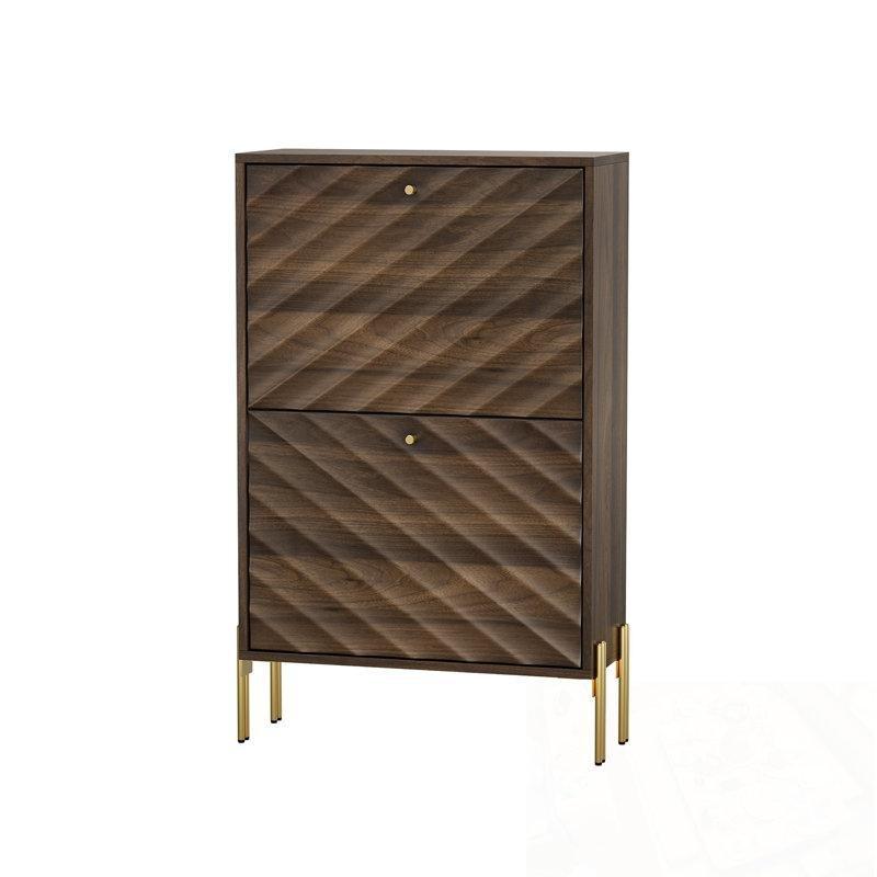 MDF ve Metal Ayaklı 2 Düşer Kapaklı Oluklu Panelli Ayakkabılık - 61x25x99 cm - 229538