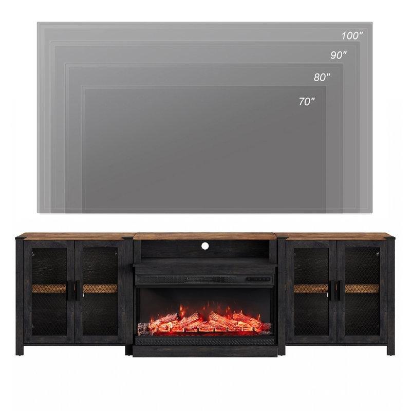 MDF Vintage Ahşap Dokulu Elektrikli Şömineli 3ü 1 Arada TV Ünitesi - 252 cm - 221993