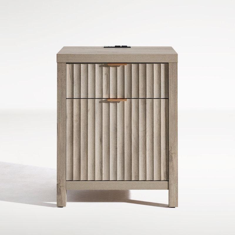 MDF Yivli Dahili Prizli ve USB Portlu İki Çekmeceli Komodin - 51x39x64 cm - 224665