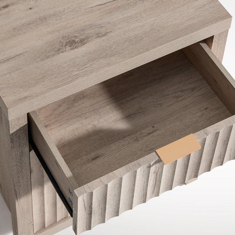 MDF Yivli Dahili Prizli ve USB Portlu İki Çekmeceli Komodin - 51x39x64 cm - 224665