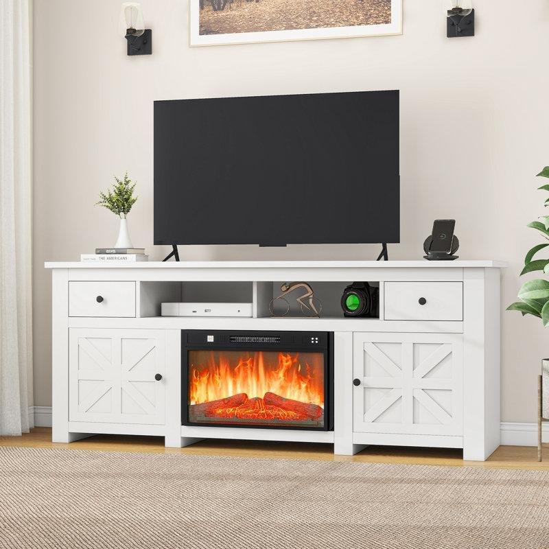 MDF Yivli Detaylı Sürgülü Kapaklı Elektrikli Şömineli TV Ünitesi - 178 cm - 222123