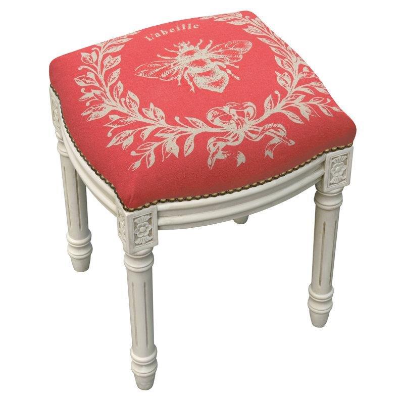 Mercan Kırmızısı Masif Ahşap Arı Motifli Eskitme Makyaj Masası Pufu - 233256