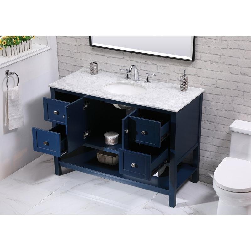 Mermer Tezgahlı Ahşap Ayaklı Yavaş Kapanır Çekmeceli Banyo Lavabo Dolabı - 122 cm - 200944