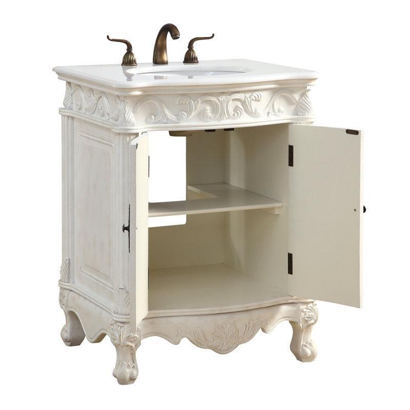Mermer Tezgahlı Masif Ahşap Ayaklı El Boyaması Banyo Lavabo Dolabı - 69 cm - 201592