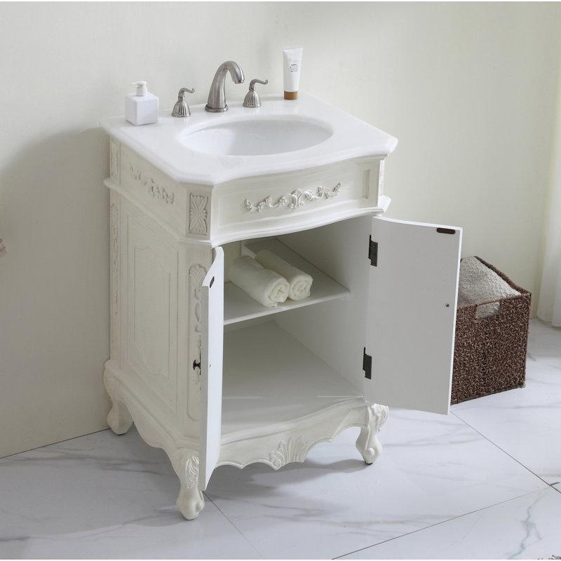 Mermer Tezgahlı Masif Huş Ahşap Ayaklı Oval Lavabolu Banyo Lavabo Dolabı - 61 cm - 201985