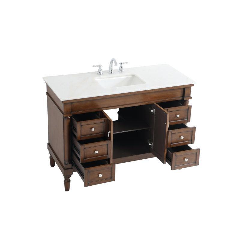Mermer Tezgahlı Masif ve Endüstriyel Ahşap Ayaklı Altı Çekmeceli Banyo Lavabo Dolabı - 122 cm - 198684