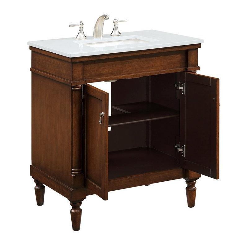 Mermer Tezgahlı Masif ve Endüstriyel Ahşap Ayaklı İki Kapaklı Banyo Lavabo Dolabı - 77 cm - 198725
