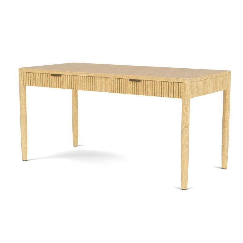 Meşe 2 Çekmeceli Dahili Prizli Yivli Vintage Çalışma Masası - 153x73 cm - 234906