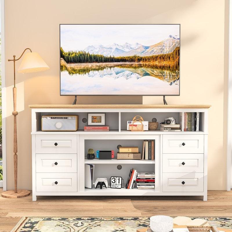 Meşe Ahşap 6 Çekmeceli Elektrikli Şömineli TV Ünitesi - 152 cm - 221731