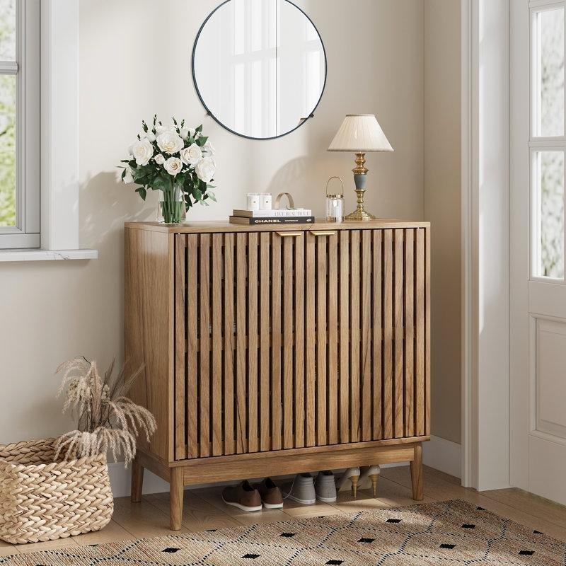 Meşe Ahşap Kapaklı Ayarlanabilir Raflı Ayakkabılık - 81x81x37 cm - 229764
