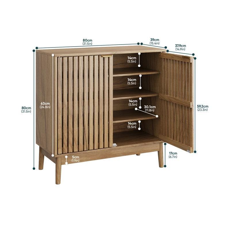 Meşe Ahşap Kapaklı Ayarlanabilir Raflı Ayakkabılık - 81x81x37 cm - 229764
