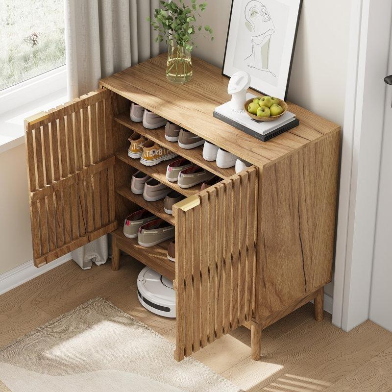 Meşe Ahşap Kapaklı Ayarlanabilir Raflı Ayakkabılık - 81x81x37 cm - 229764