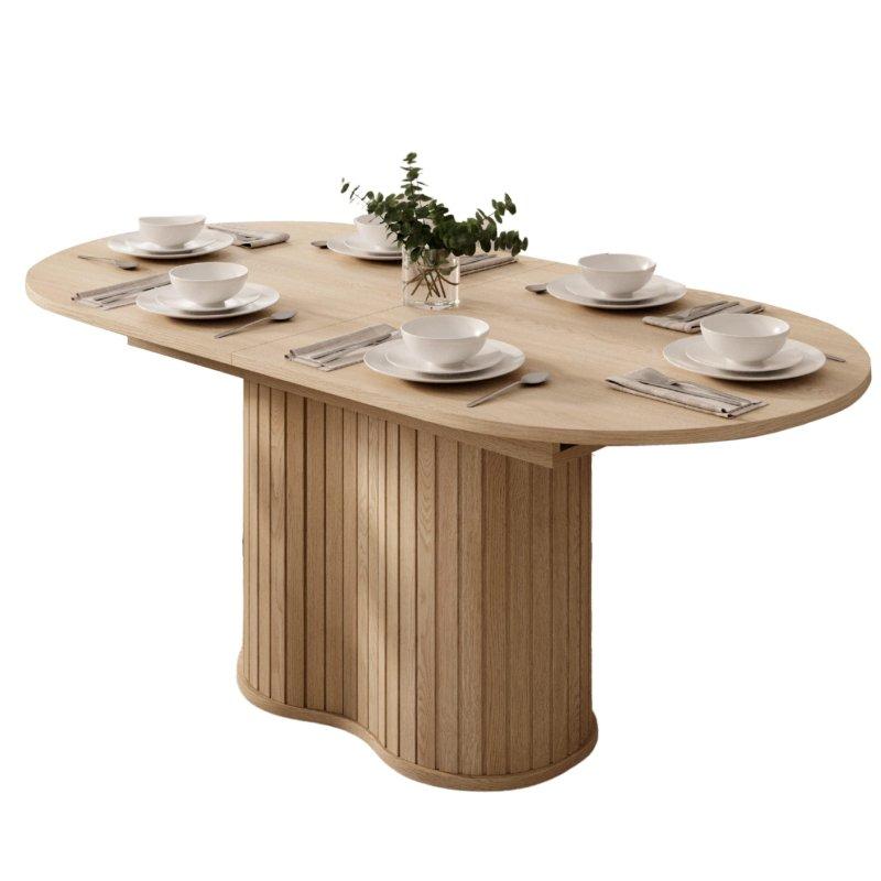 Meşe Cremona Rengi MDF Açılabilir Çıtalı Oval Bohem Yemek Masası - 180-220x90 cm - 236064