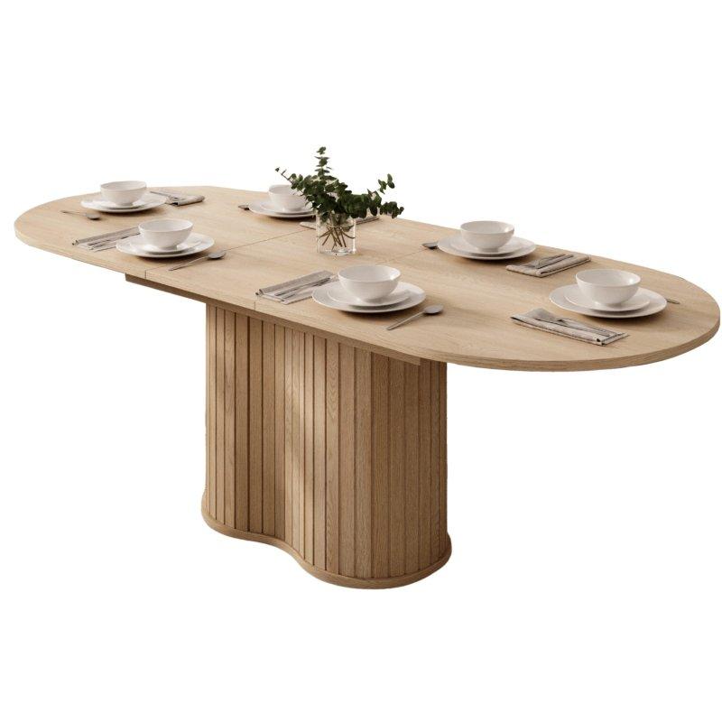 Meşe Cremona Rengi MDF Açılabilir Çıtalı Oval Bohem Yemek Masası - 180-220x90 cm - 236064 Meşe Cremona Rengi MDF Açılabilir Çıtalı Oval Bohem Yemek Masası - 180-220x90 cm - 236064