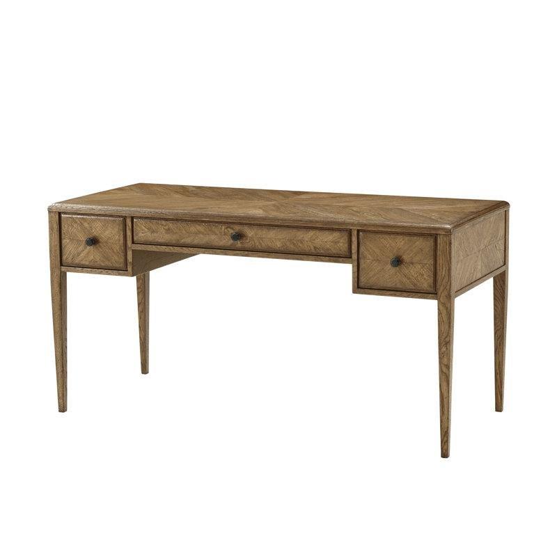 Meşe Masif Ahşap 3 Çekmeceli Yıldız Desenli Vintage Çalışma Masası - 152x67 cm - 234311