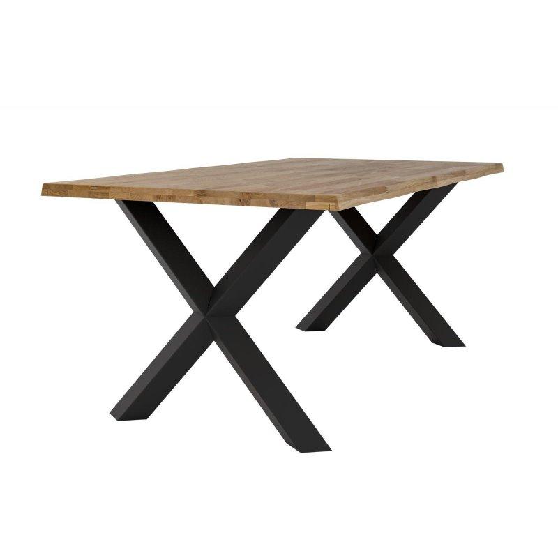 Meşe Masif Ahşap Düzensiz Kenarlı Siyah Metal Ayaklı Bohem Yemek Masası - 180x100 cm - 235240