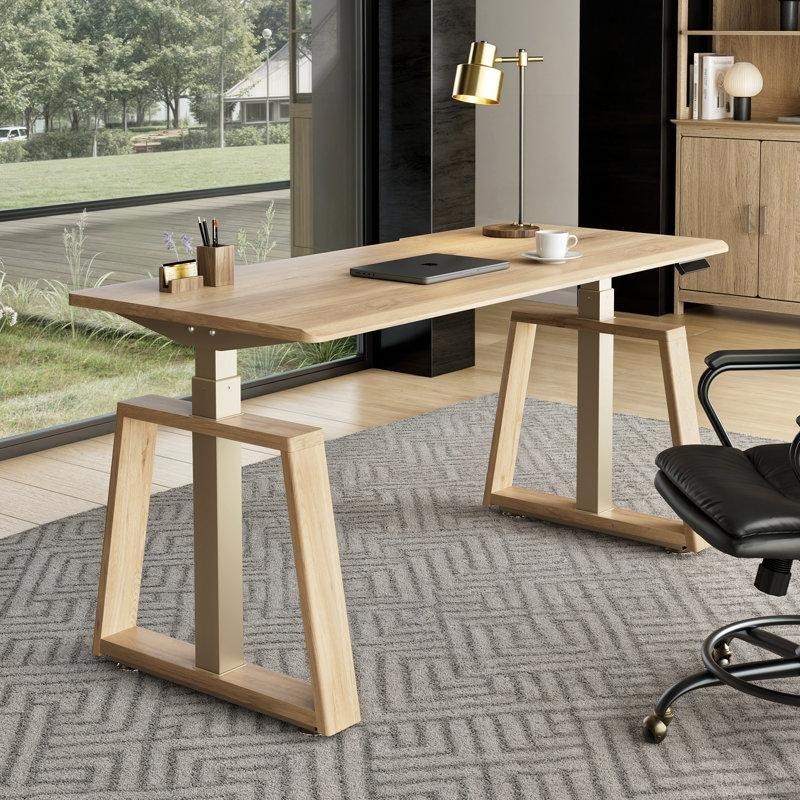 Meşe Masif Ahşap Metal Yüksekliği Ayarlanabilir USB Portlu Ofis Masası - 161 cm - 177081