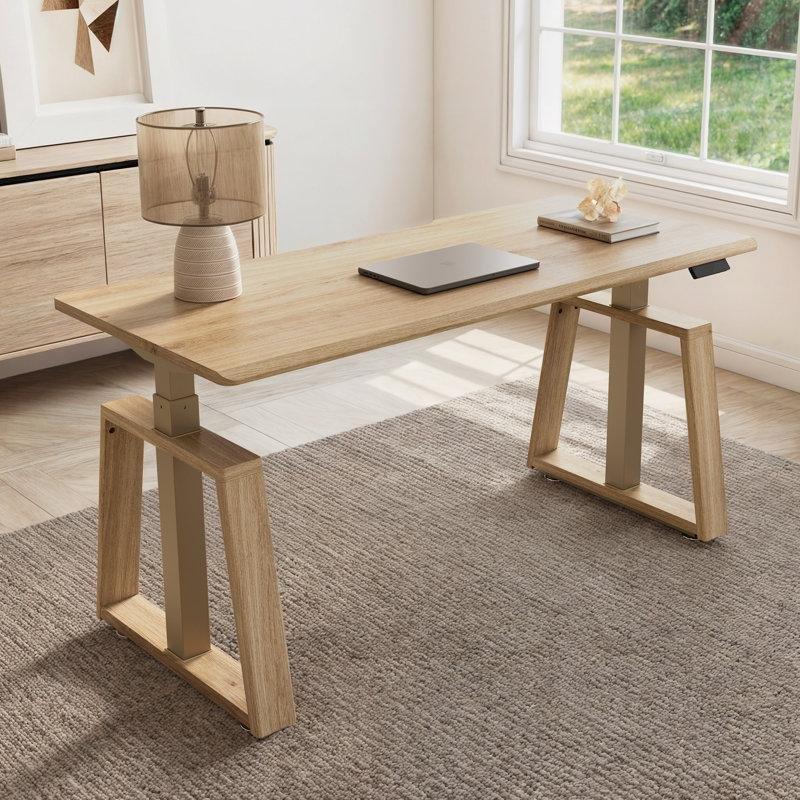 Meşe Masif Ahşap Metal Yüksekliği Ayarlanabilir USB Portlu Ofis Masası - 161 cm - 177081