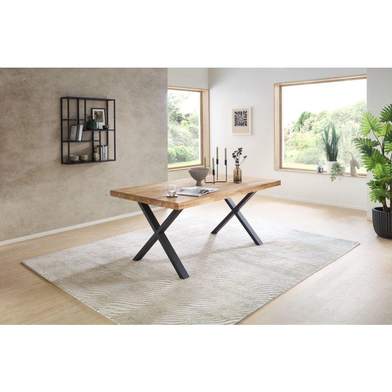 Meşe Masif Ahşap ve Metal Dikdörtgen Bohem Yemek Masası - 180x100 cm - 236165