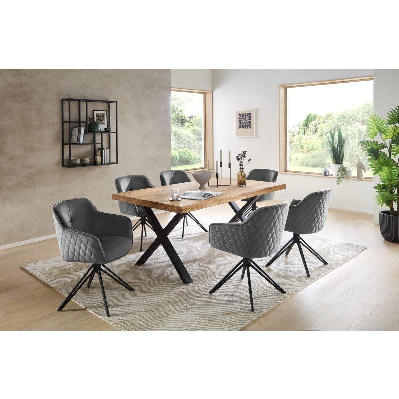 Meşe Masif Ahşap ve Metal Dikdörtgen Bohem Yemek Masası - 180x100 cm - 236165