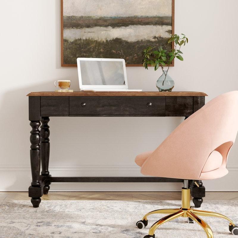 Meşe Masif Kauçuk Ağacı Dahili Prizli USB Portlu Çekmeceli Vintage Çalışma Masası - 120x60 cm - 233860