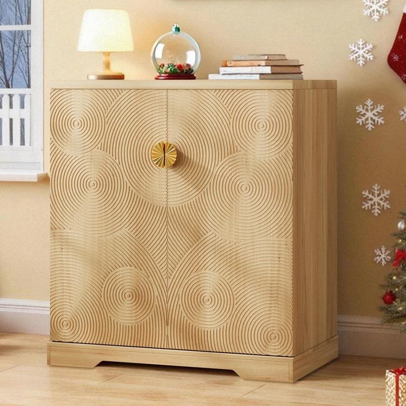 Meşe MDF 360 Derece Dönebilen 5 Raflı Kabartma Desenli Ayakkabılık Dolabı - 81 cm - 228393