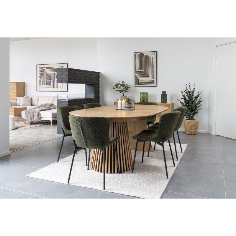 Meşe MDF Açılabilir Çıtalı Ayaklı Bohem Yemek Masası - Ø120-240 cm - 235915