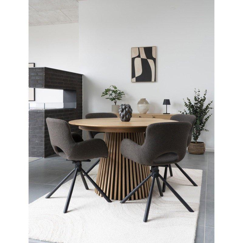 Meşe MDF Açılabilir Çıtalı Ayaklı Bohem Yemek Masası - Ø120-240 cm - 235915