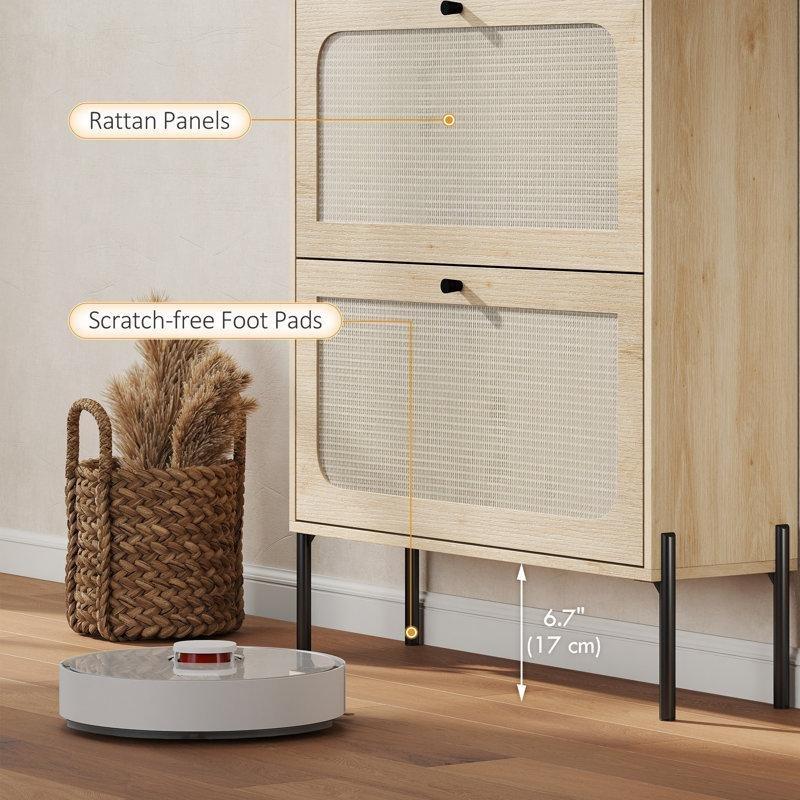 Meşe Rattan Detaylı 2 Düşer Kapaklı Dar Ayakkabılık - 228455
