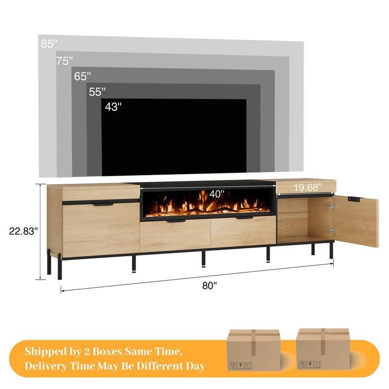 Meşe Rengi 102 cm Elektrikli Şömineli ve Depolama Alanlı TV Ünitesi - 204 cm - 221340