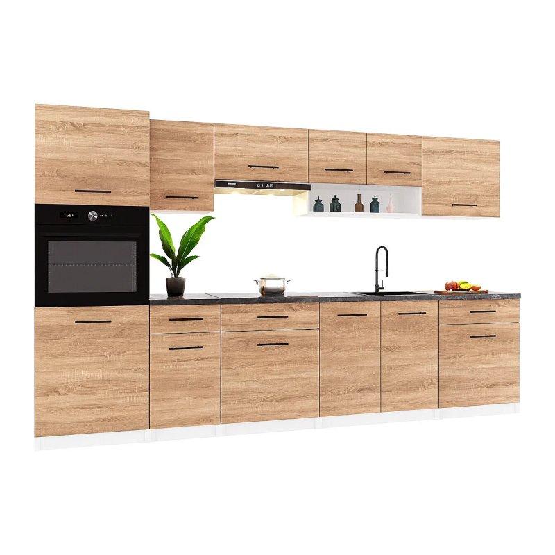 Meşe Rengi Ahşap Fırın Bölmeli 9 Parça Mutfak Modeli - 300 cm - 186709