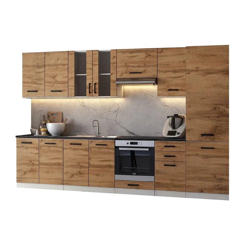 Meşe Rengi Ankastre Fırın Bölmeli ve Boy Dolaplı 9 Parça Mutfak Modeli - 320 cm - 186661